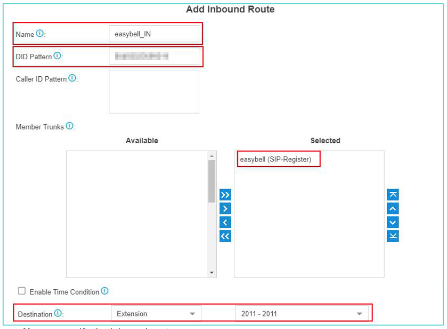 Inbound Route Step 2