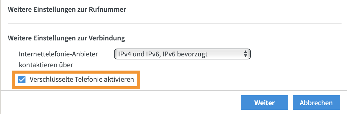 Screenshot SIP Trunk verschlüsseln