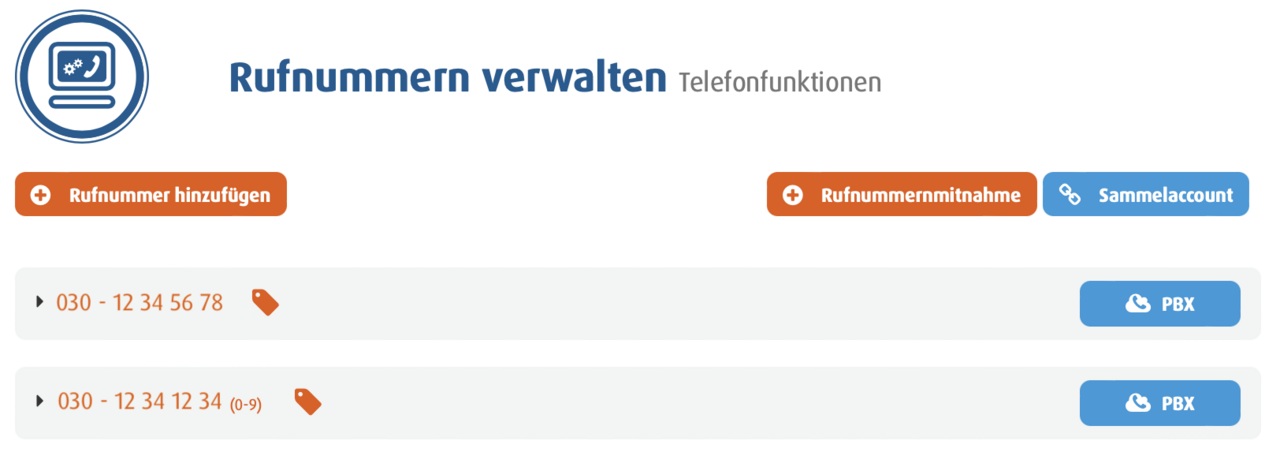 screenshot Rufnummer verwalten