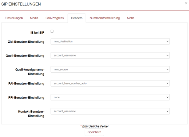 Screenshot Header-Einstellungen