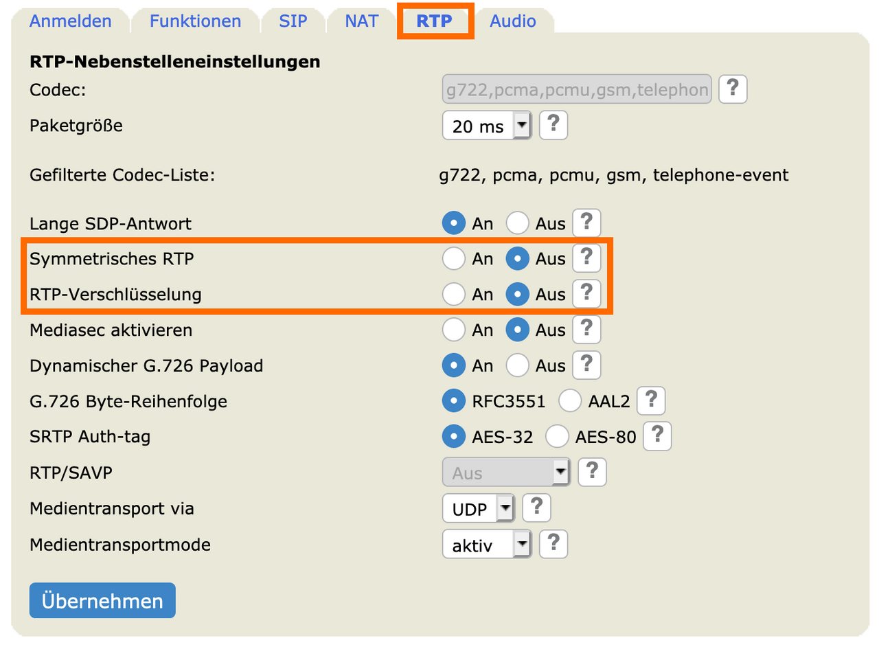 Screenshot Snom RTP Settings