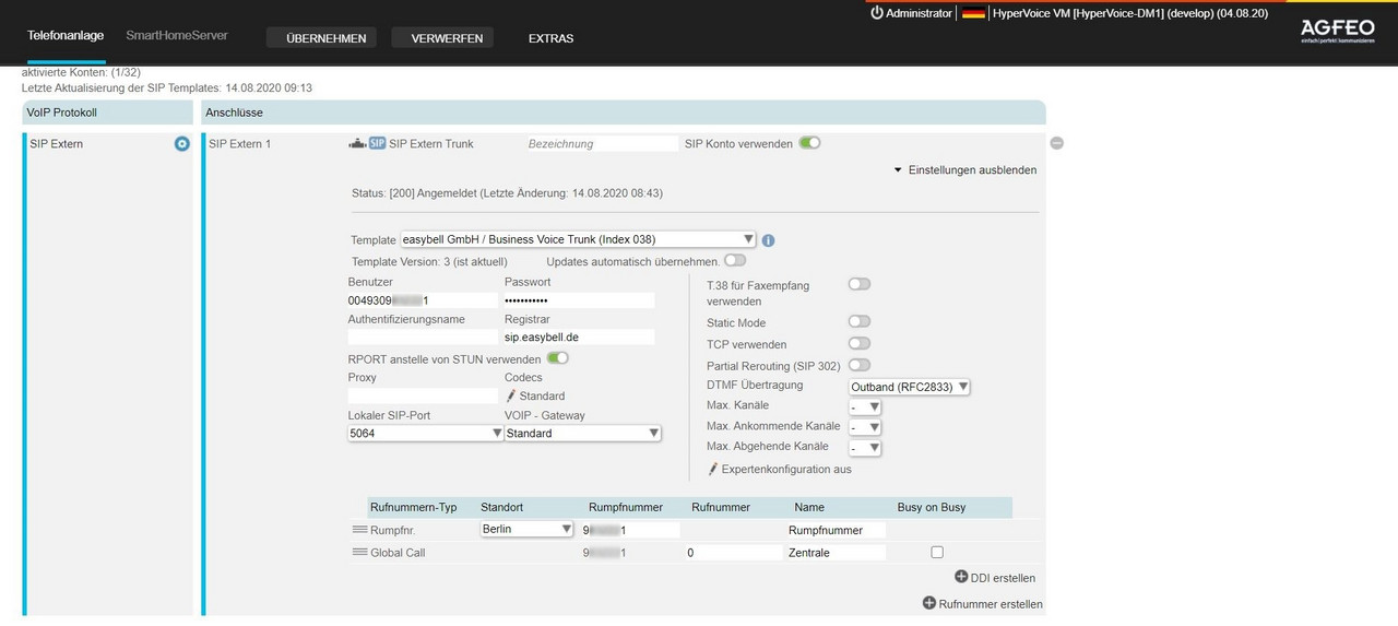 SIP-Kontoeinstellungen in AGFEO HyperVoice