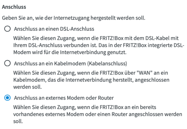 screenshot Anschluss an externes Modem oder Router