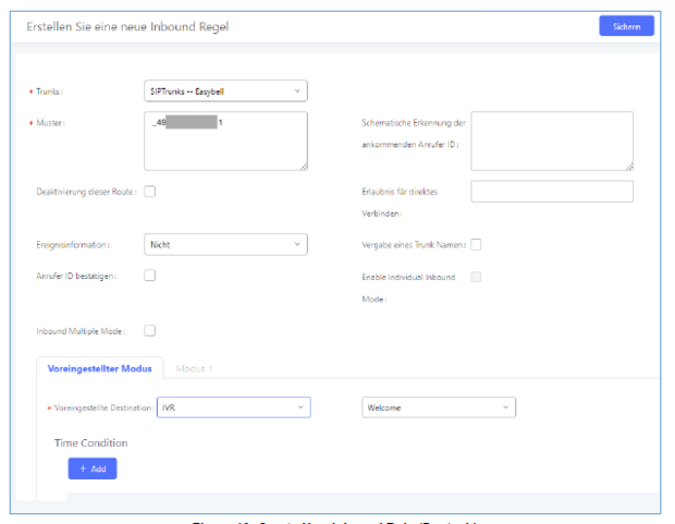 Screenshot der Regeln für eingehendes Routing