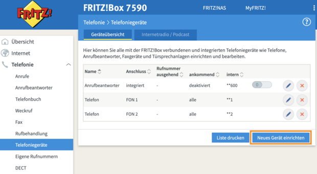 Screenshot Geräteübersicht