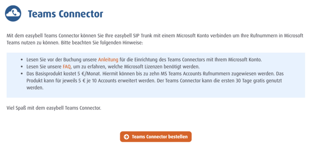 Screenshot Teams Connector Begrüßung