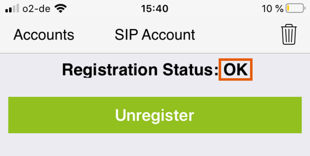 Zoiper I Phone Registration Status Ok