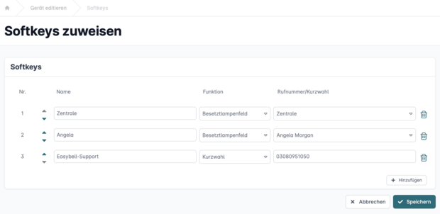 Screenshot: Softkeys einrichten ACSv
