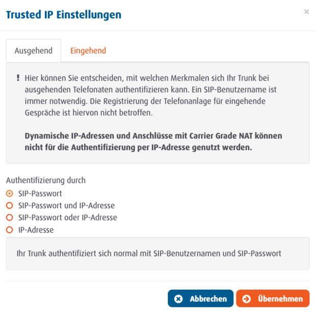 Trusted IP bei ausgehenden Verbindungen