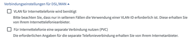 screenshot Verbindungseinstellungen für DSL/WLAN