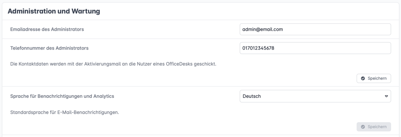 Erweiterte Einstellungen Admin Kontakt