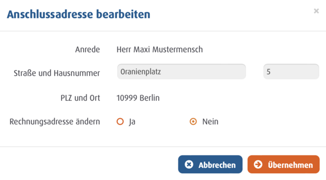 screenshot Anschlussadresse bearbeiten